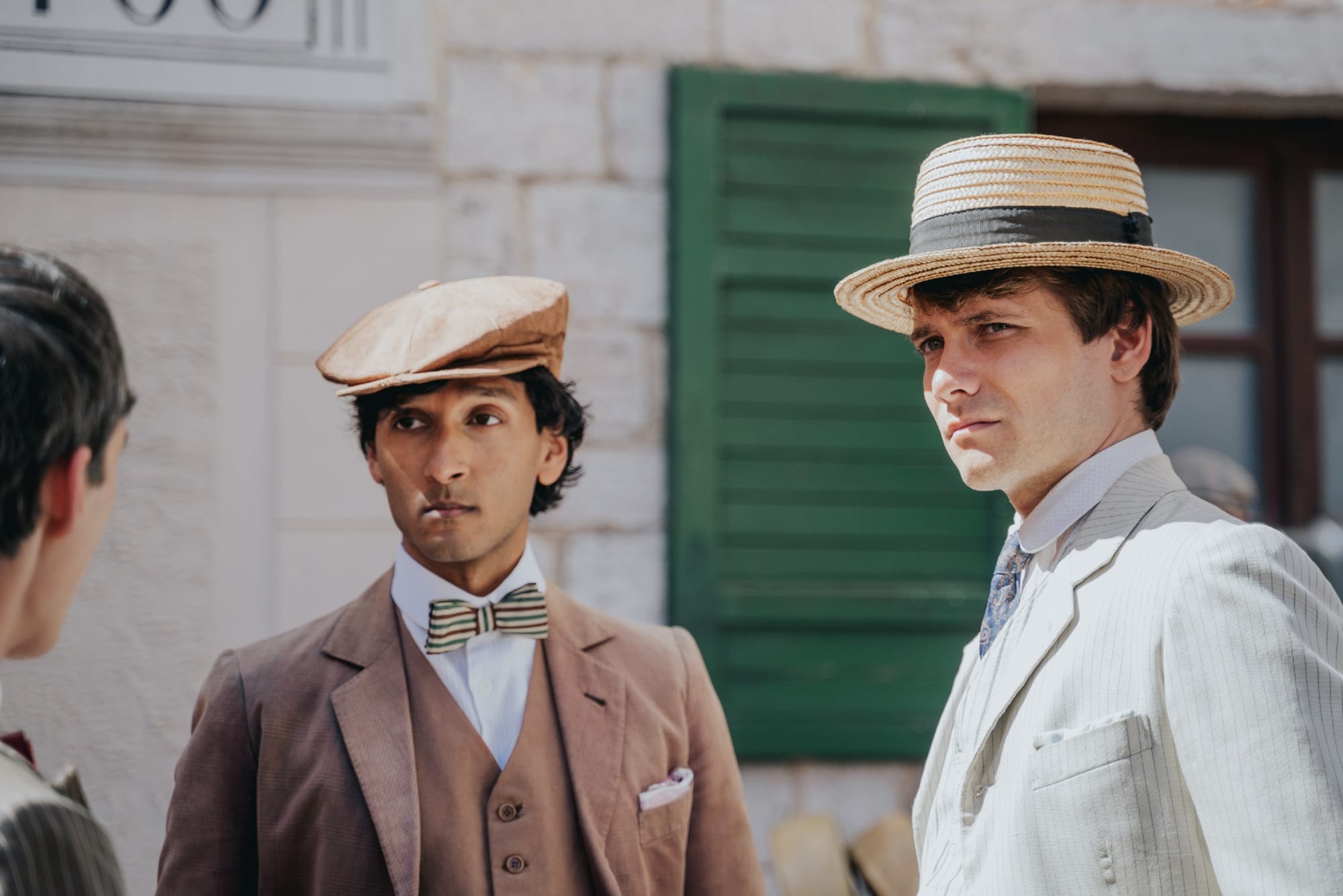 Oliver Dench as Lucian Ainsworth and Assad Zaman as Anish Sengupta in 'Hotel Portofino' Season 1