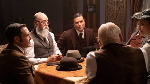Jonny Harris, Paul Hyung-Sun Lee, Yannick Bisson, and Thomas Craig in 'Murdoch Mysteries' Season 19